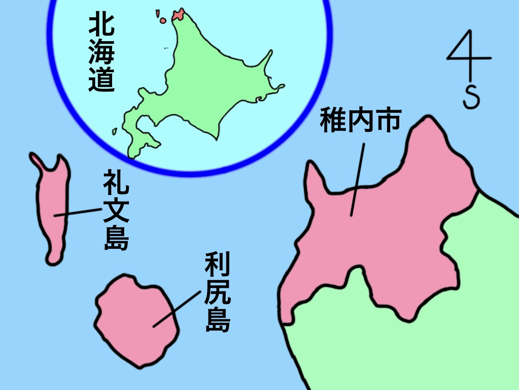 利尻島、礼文島、稚内市の地図
